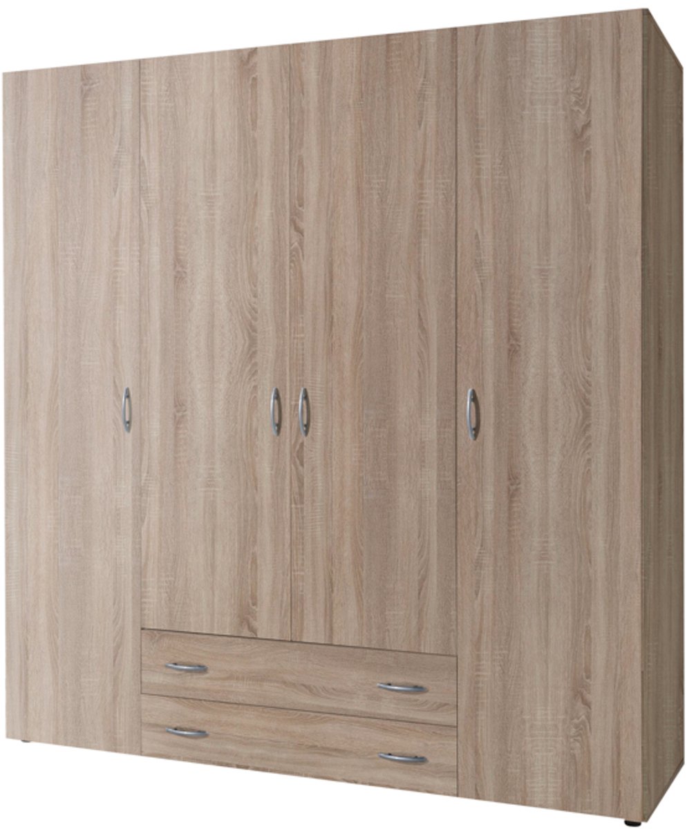 Kledingkast Baarlo - Kledingkast Slaapkamer - Eiken - Opbergkast met Deuren - 160x176x52 cm (BxHxD) - 4 Planken, 2 Roedes & 2 Lades