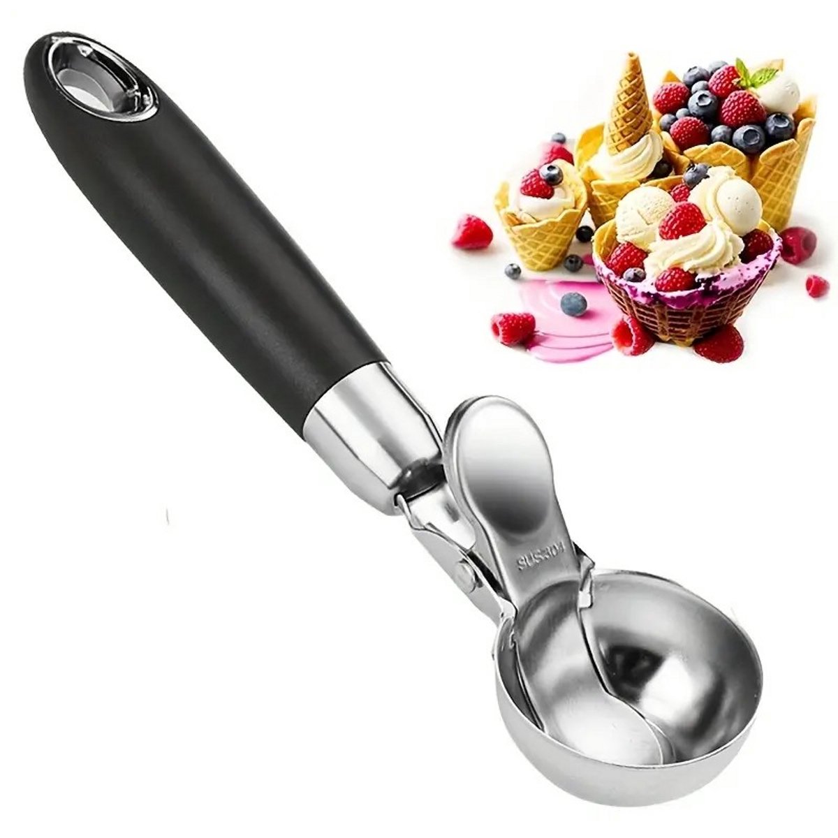 K&R Ventures® Roestvrijstalen IJsschep – Luxe Design met Antislip Handvat – Duurzaam & Efficiënt – Voor IJs, Cakebeslag, Puree & Desserts – RVS Keukengerei voor Professioneel & Huisgebruik