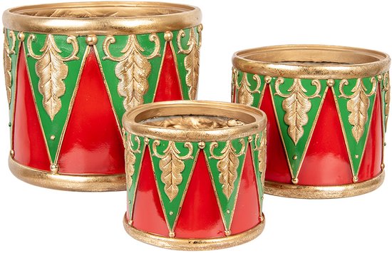 Clayre & Eef Décoration de Noël Image Tambour Ø 32x25/Ø 24x19/Ø 18x15 cm Rouge Plastique