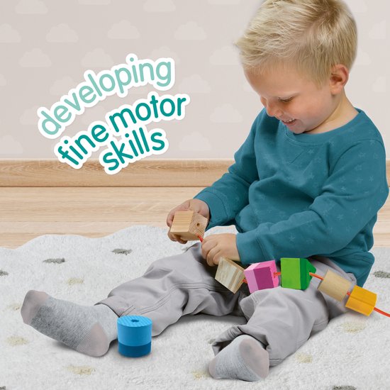 SES - Tiny Talents - Sensory kralen rijgen - Montessori - meerdere soorten grove kralen - inclusief koppelsnoer Speelgoed 2 jaar van SES — afbeelding 2