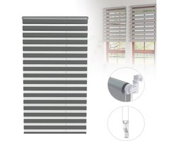 Zebra Rolgordijn – Verduisterend & Lichtdoorlatend – Grijs – 80 x 220 cm – Zonder Boren – Badkamer, Woonkamer & Slaapkamer