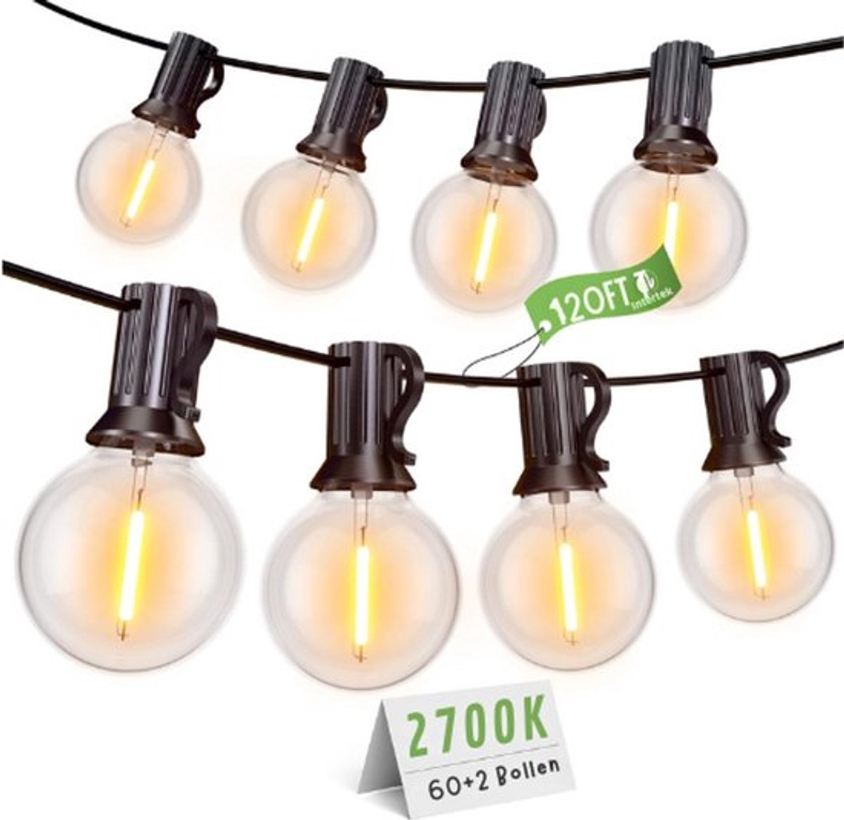Thuys – Lichtketting Buiten – 36M Gloeilamp Lichtketting – Voor Balkon G40 – 60 LED Gloeilampen