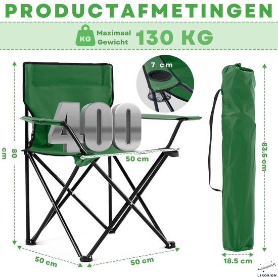 Lexorion Campingstoel - Kampeerstoel - Campingstoelen Set van 2 - Opvouwbaar Campingstoel - Strandstoel - Draagvermogen 120 kg - Klapstoel - Vouwstoel - Camping - Kamperen - Visstoel - Klapstoelen - Festival Stoel - Groen van Merkloos — afbeelding 3