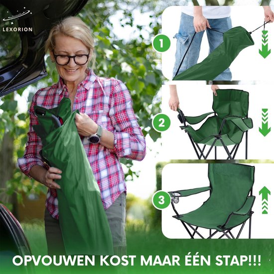Lexorion Campingstoel - Kampeerstoel - Campingstoelen Set van 2 - Opvouwbaar Campingstoel - Strandstoel - Draagvermogen 120 kg - Klapstoel - Vouwstoel - Camping - Kamperen - Visstoel - Klapstoelen - Festival Stoel - Groen van Merkloos — afbeelding 5