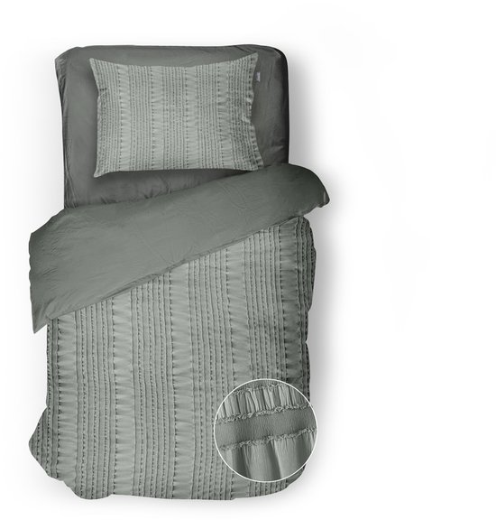 Eleganzzz Dekbedovertrek Pure Stitches - Soft Green - Dekbedovertrek 140x200/220cm - Micropercal - Eenpersoons - Dekbedovertrekken