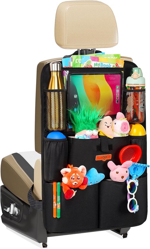 Autoorganisator Autostoel Organizer 4e generatie Verbeterde Car Organizer Achterbank voor maximaal 10,5 tablet, 9 zakken, Kids Toy Storage, Waterbestendig Achterbank Protector (Zwart, 1 PC)