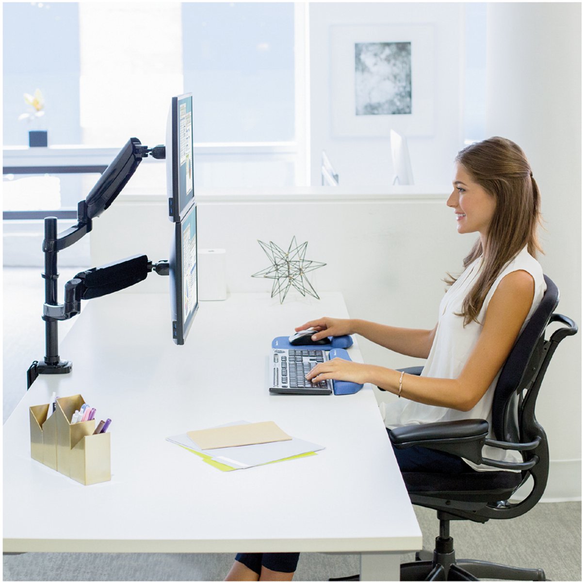 Fellowes Platinum dubbele monitorarm met gasveer thumbnail 5
