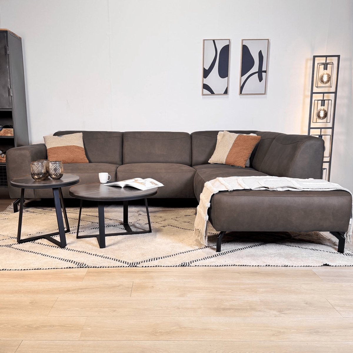 Dimehouse Hoekbank antraciet robuust eco-leer Barin - rechts - Ecoleer - Industrieel - 275 x 210 x 77 cm