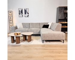 Dimehouse Lounge Hoekbank Ravi – Chenille Gemêleerd Grijs – Rechts - Stof - Scandinavisch & Basic - 262 x 83 x 195 cm
