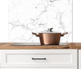 Spatscherm Keuken - Kookplaat Achterwand - Spatwand Fornuis - 90x60 cm - Marmer print - Wit - Grijs - Luxe - Marmerlook - Structuur - Aluminium - Wanddecoratie - Muurbeschermer - Hittebestendig - Spatwand
