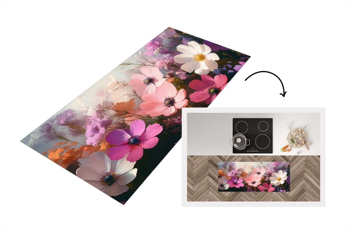 KitchenYeah Keukenloper 120x50 cm - Keukenmat vinyl Bloemen - Kleurrijk - Bloei - Keukenmatten loper - Keuken vloerkleed tapijt