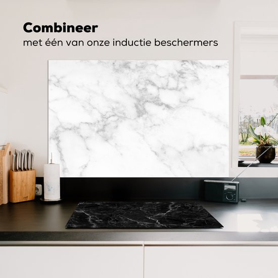 Spatscherm keuken 100x65 cm - Kookplaat achterwand Marmer - Wit - Grijs - Luxe - Marmerlook - Steen - Muurbeschermer - Spatwand fornuis - Hoogwaardig aluminium
