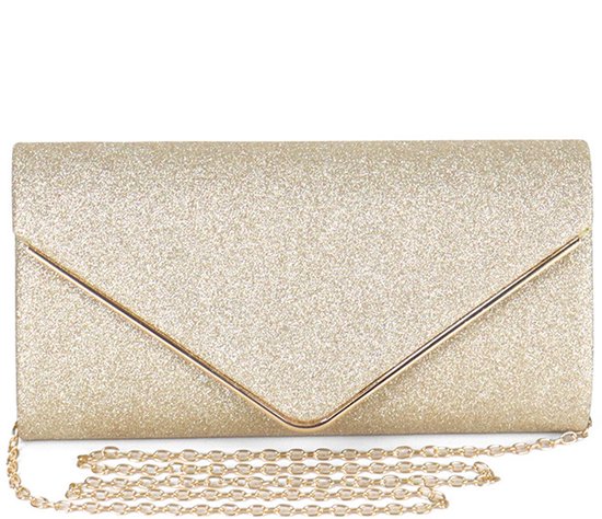 Clutches voor dames-clutch-dames Clutch Bag Elegante Pailletten - Avond Clutch Bag Envelop Ketting Schoudertas - Glanzend Avondfeest Party - Handtas Portemonnee - Goud - 23x4x11cm