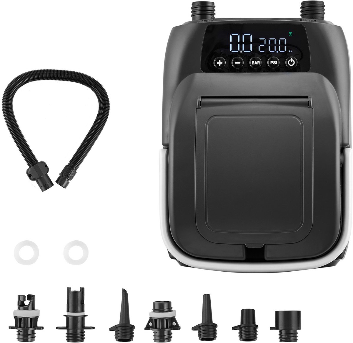Elektrische Sup-Luchtpomp (20 Psi) met Tweetrapsfunctie, Automatische Uitschakeling En 12 V Dc-Aansluiting - Ideaal voor Het Opblazen En Leeg Laten Lopen Van Paddleboards, Tenten En Matrassen