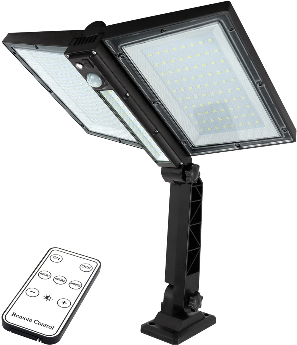 ANGELO - LED SoLAR Tuinverlichting -met Afstandbedening - Wandlamp met Sensor - Zonne-energie - Bewegingssensor - 9W - 1200 Lumen - Helder Wit - ZWART
