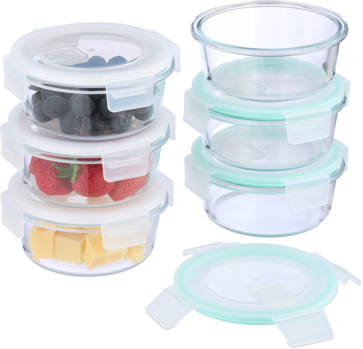 vershoudbakjes met deksel - set van 6 - 400 ml - glas - luchtdicht