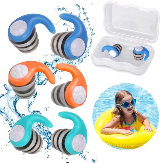 Oordoppen - Kids oordopjes om te zwemmen - 3 paar zachte siliconen oordopjes zwemmen kinderen - Zwem Oordopjes - herbruikbare waterdichte oordopjes voor kinderen 4-12 jaar - gehoorbescherming voor douchen, zwemmen, surfen - 3 paar
