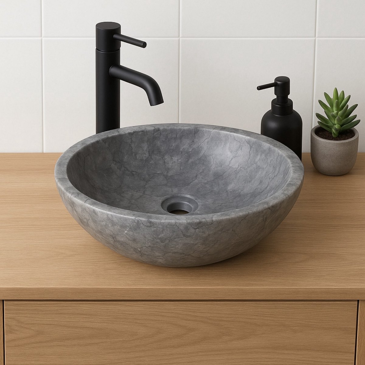 Lendo Online Wastafel ovaal 40x30x12 cm Marmer - natuursteen grijs - wasbak voor badkamer en toilet - spoelbak - waskom - unieke vorm en kleur!