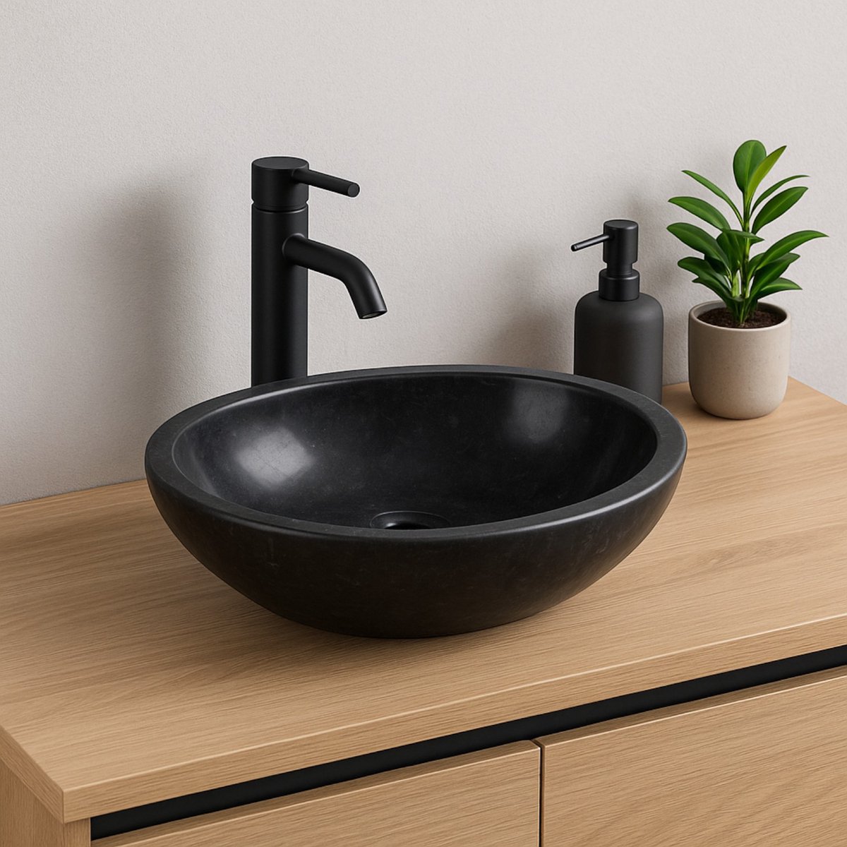 Lendo Online Wastafel ovaal 40x30x12 cm Marmer - natuursteen zwart - wasbak voor badkamer en toilet - spoelbak - waskom - unieke vorm en kleur!