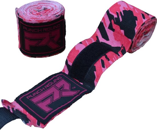 Punch Round TreX Boksbandages Camo Zwart Roze 260 cm x 5 cm