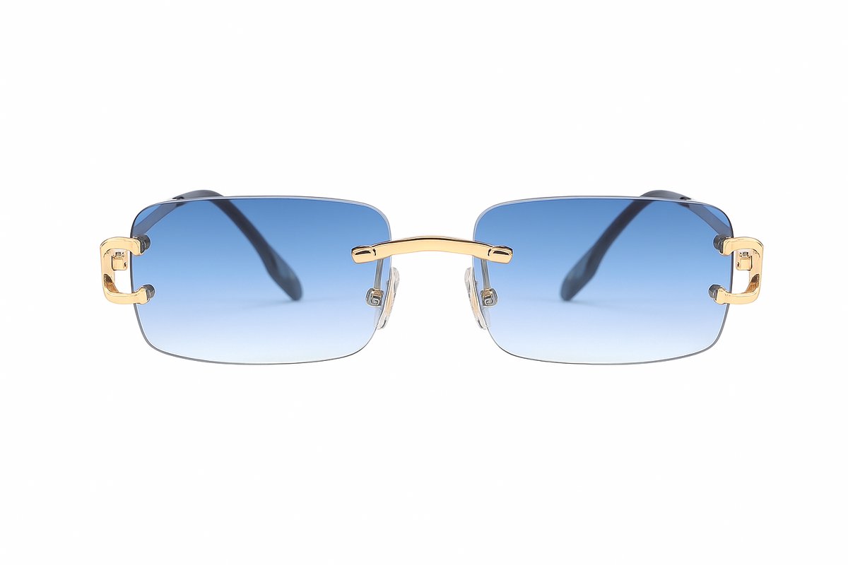 PBLIQ® Zonnebril Randloos - Heren - Dames - Blauw - Goud
