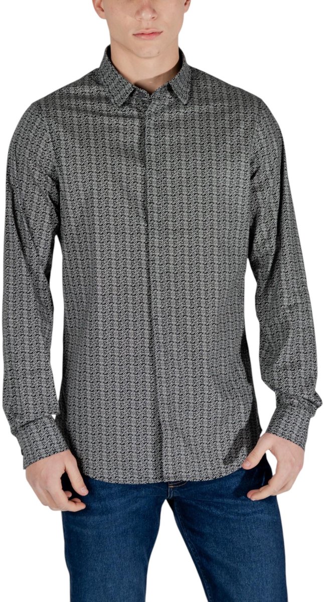 Geometric Pattern Long Sleeve Shirt with Classic Collar and Button