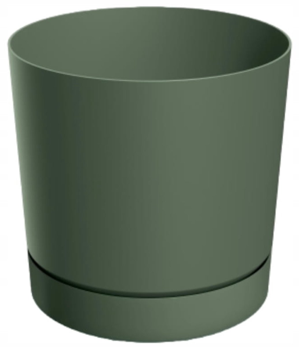 Prosperplast Tubo Serie - Bloempot met Onderzetter - 11 cm - Groen Pinie