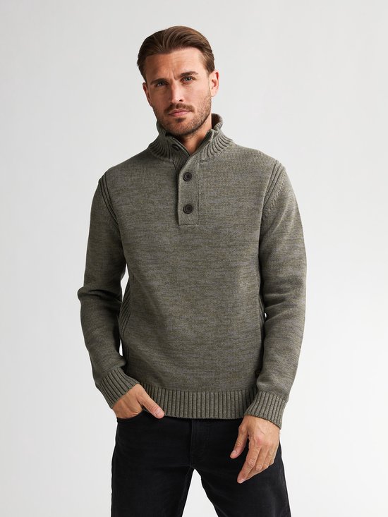 Petrol Industries Heren Trui - Gebreide Trui - Regular Fit - Opstaande Kraag - Katoen - Truien - Pullover - Groen - Maat L