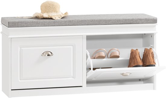 Banc à chaussures SoBuy FSR64-W - Banc de rangement Witte avec assise et compartiments