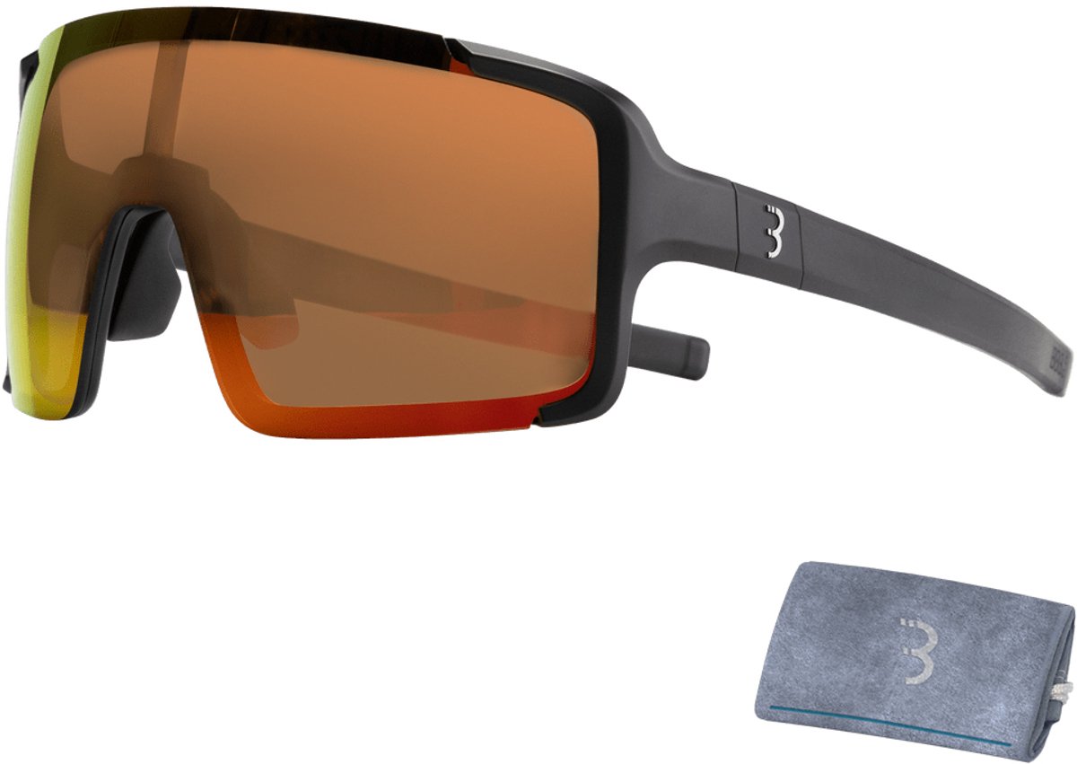 BBB Cycling Fietsbril Heren en Dames - Fiets Zonnebril met Grote Lens voor 100% UV Bescherming - Duurzame Sportbril Full Frame - Mat Zwart Oranje - Chester BSG-69