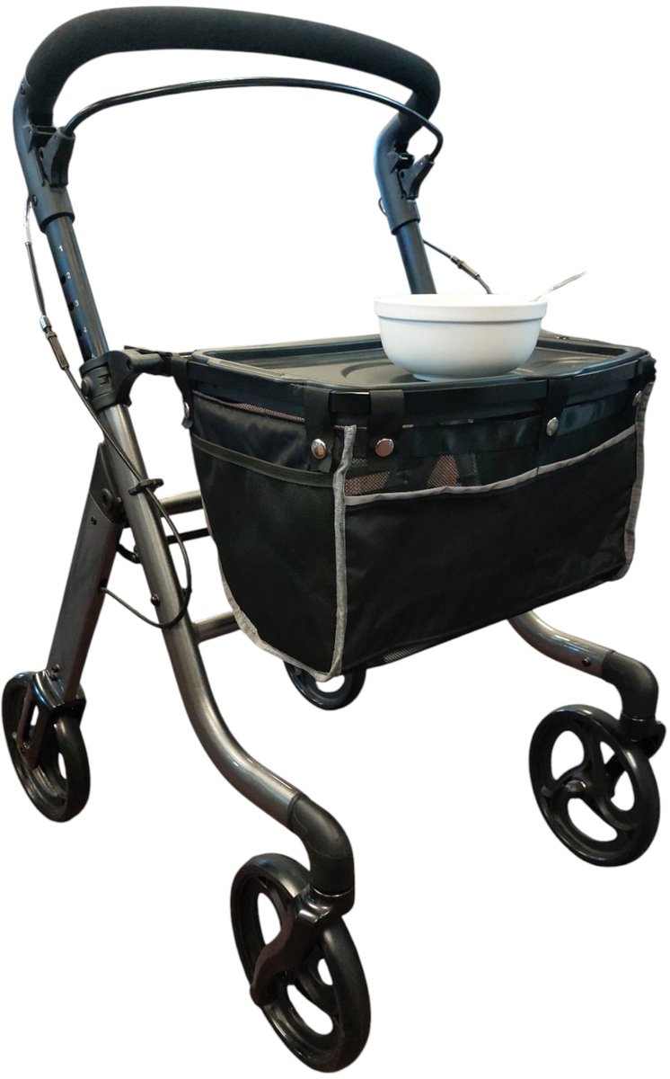 Goedkoopste Premis - Alino - In/Outdoor hybride rollator - Max gebr. gewicht 136 kg - voorzien van tas - Hoogteverstelling duwbeugel 80,6 – 91,8 cm (6-trapsverstelling) - Titanium Grey