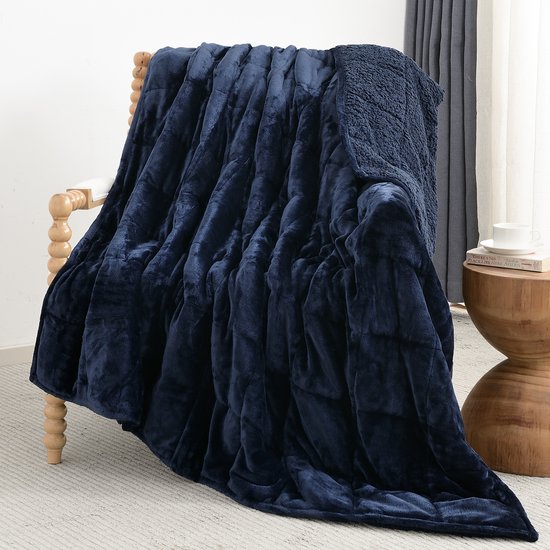 SIVIO Verzwaringsdeken 7 kg - Flanell & Sherpa Fleece Weighted Blanket - Gewichtendeken voor Diepe Slaap - 150 x 200 cm - Donkerblauw