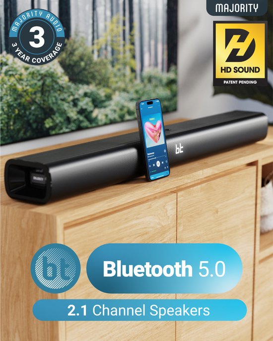 Majority Naga 80 Soundbar - Ingebouwde Subwoofer - Draadloos - HDMI ARC - Inc Afstandbediening - Zwart — afbeelding 4