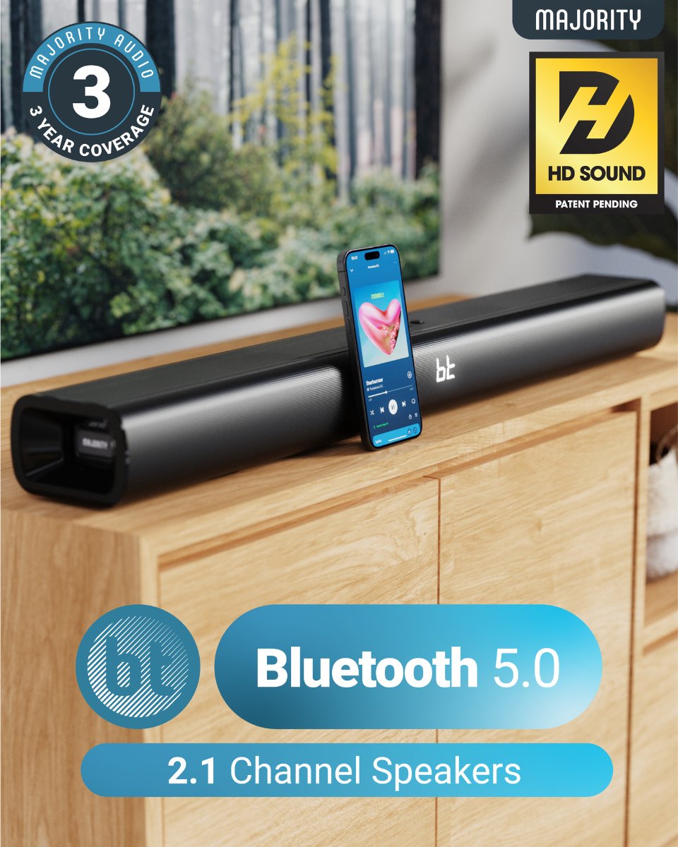 Afbeelding 2 van Majority Naga 80 Soundbar voor TV - Inclusief Soundbar Beugel - Met ingebouwde Subwoofer – Bluetooth 5.0, HDMI ARC, Optical en AUX verbinding - 2.1 Surround Sound - Afstandsbediening - zwart