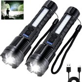 Zaklampen met hoge lumen, oplaadbaar, 2-pack, LED-zaklamp op batterijen, 7 standen, COB-zijlicht, USB C, zoombaar, waterdicht voor noodgevallen