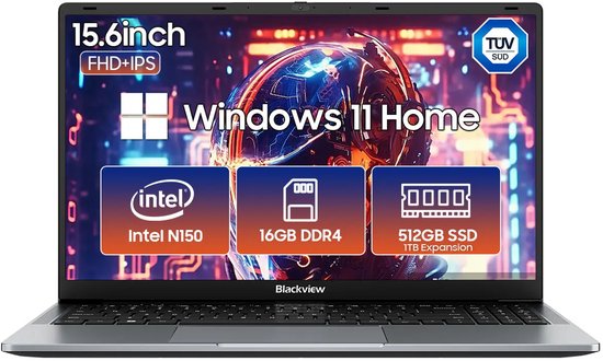 Blackview AceBook 6 Laptop - 15,6 inch Full HD - 16 GB RAM - 512 GB SSD Intel N150 - Windows 11 Notebook - UHD Graphics - Grijs
