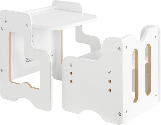 Montessori Kindertafel en Bank Set met 2 Stoelen - Wit - Mimu Kids