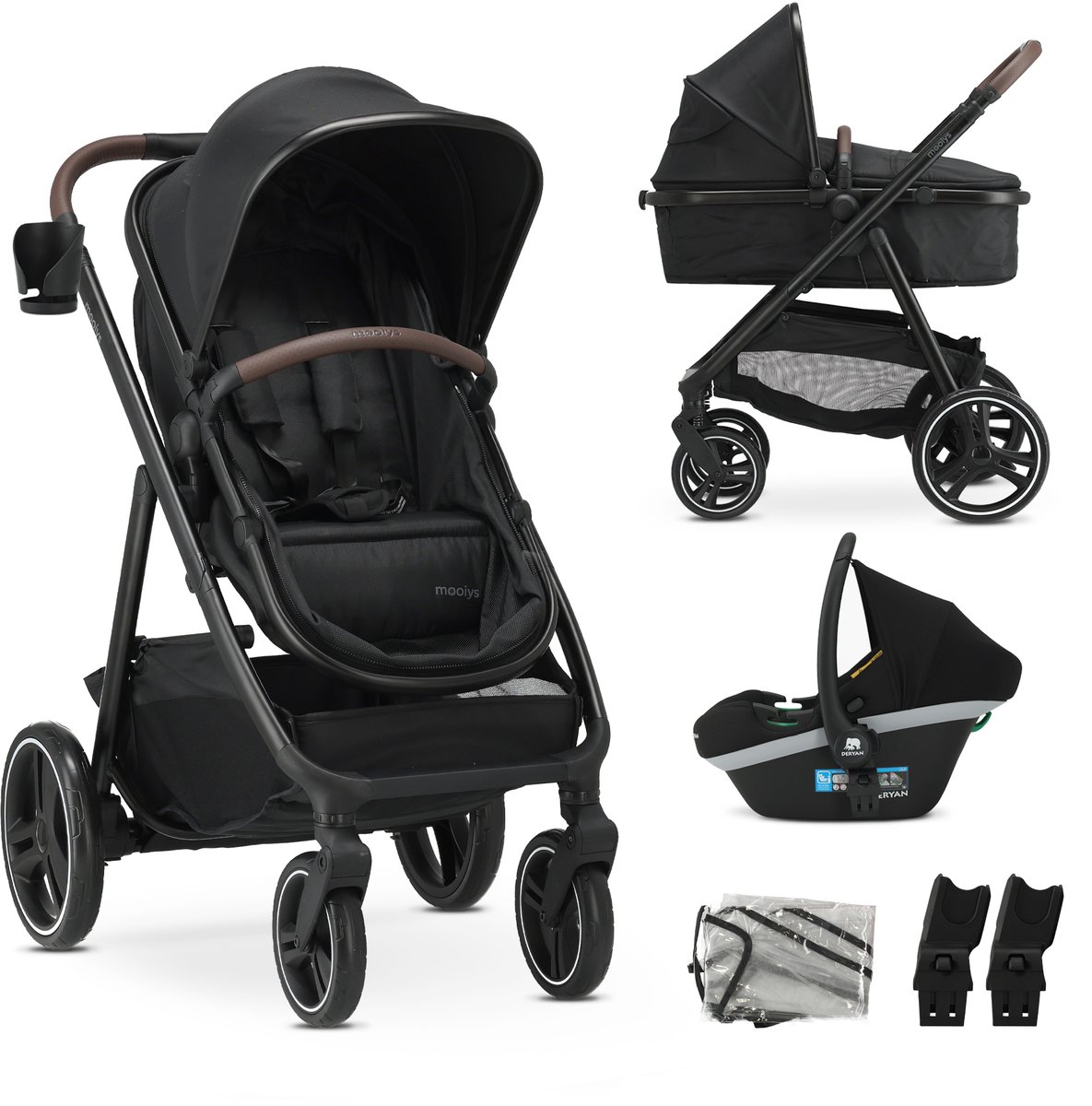 Mooiys Luca 3in1 Kinderwagen met Autostoel - Zwart - Mooiys - €229,95
