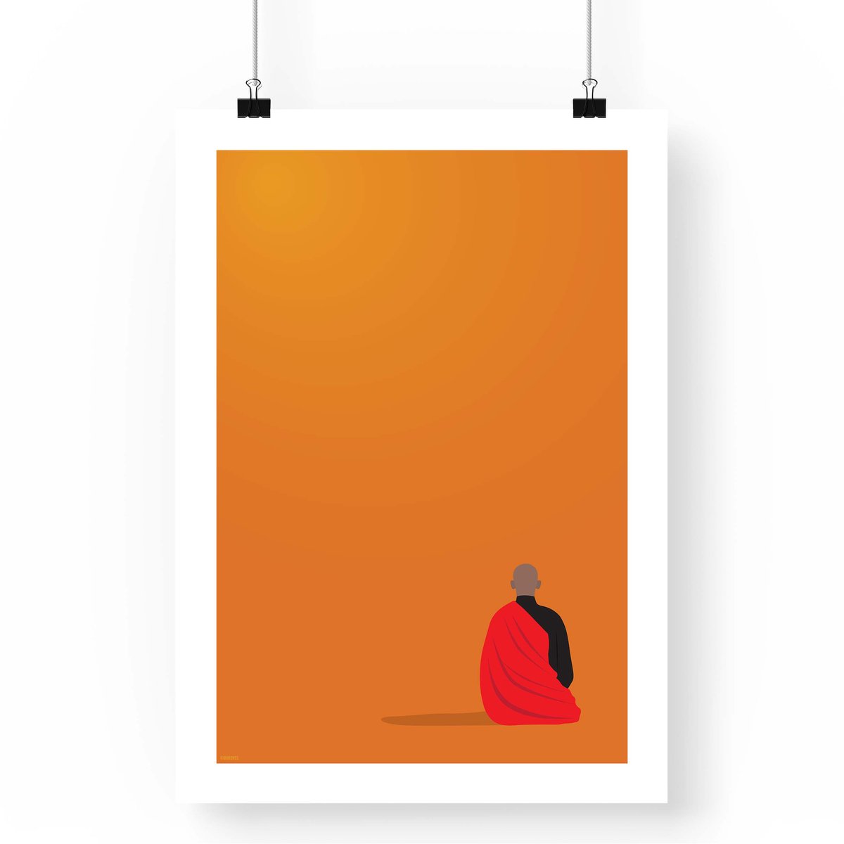 Artprint Mediterende Monnik - A4 formaat - minimalisme illustratie - poster zen boeddist meditatie - spiritualiteit - boeddhisme - lotushouding yoga