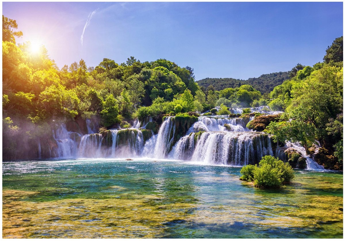 WALLARENA - Fotobehang - 350x250 cm - waterval natuur uitzicht voor slaapkamer woonkamer muurdecoratie