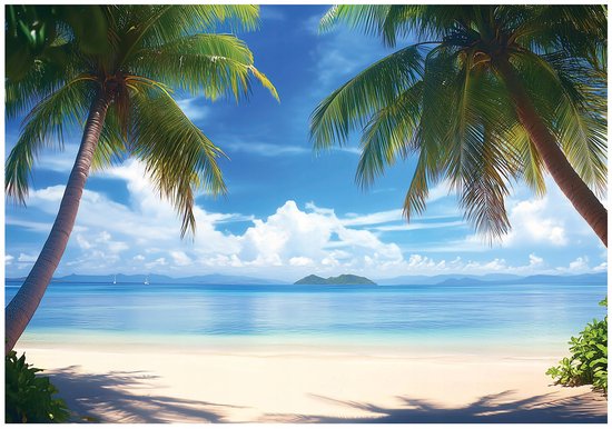 WALLARENA - Fotobehang - 400x280 cm - strand, palmbomen, zee, landschap, slaapkamer, woonkamer