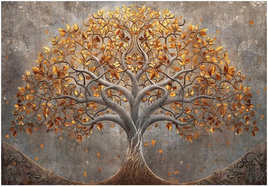 WALLARENA - Fotobehang - 200x140 cm - abstracte bloemen en levensboom voor slaapkamer en woonkamer