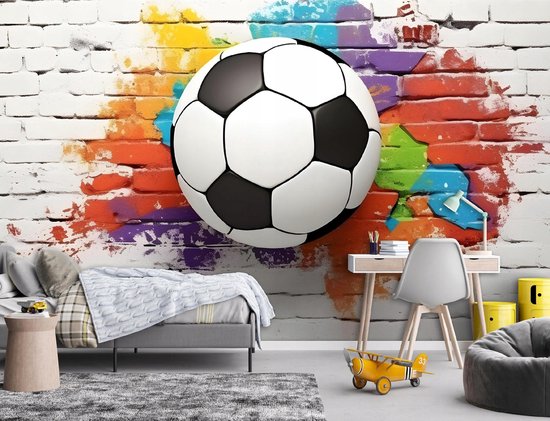 WALLARENA - Fotobehang - 250x175 cm - 3D voetbal graffiti voor jongens, tienerbehang