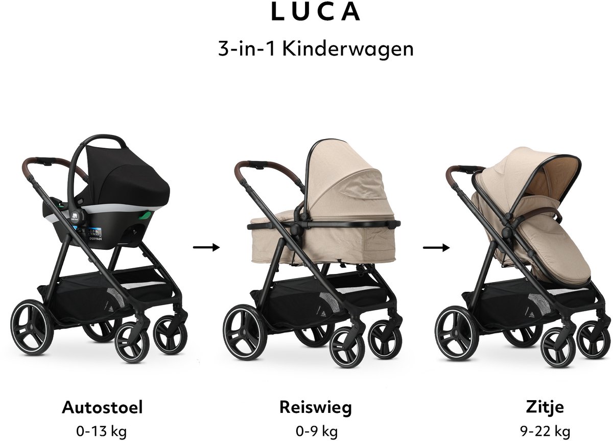 Mooiys Luca 3in1 Kinderwagen met Autostoel - Nougat - afbeelding 2