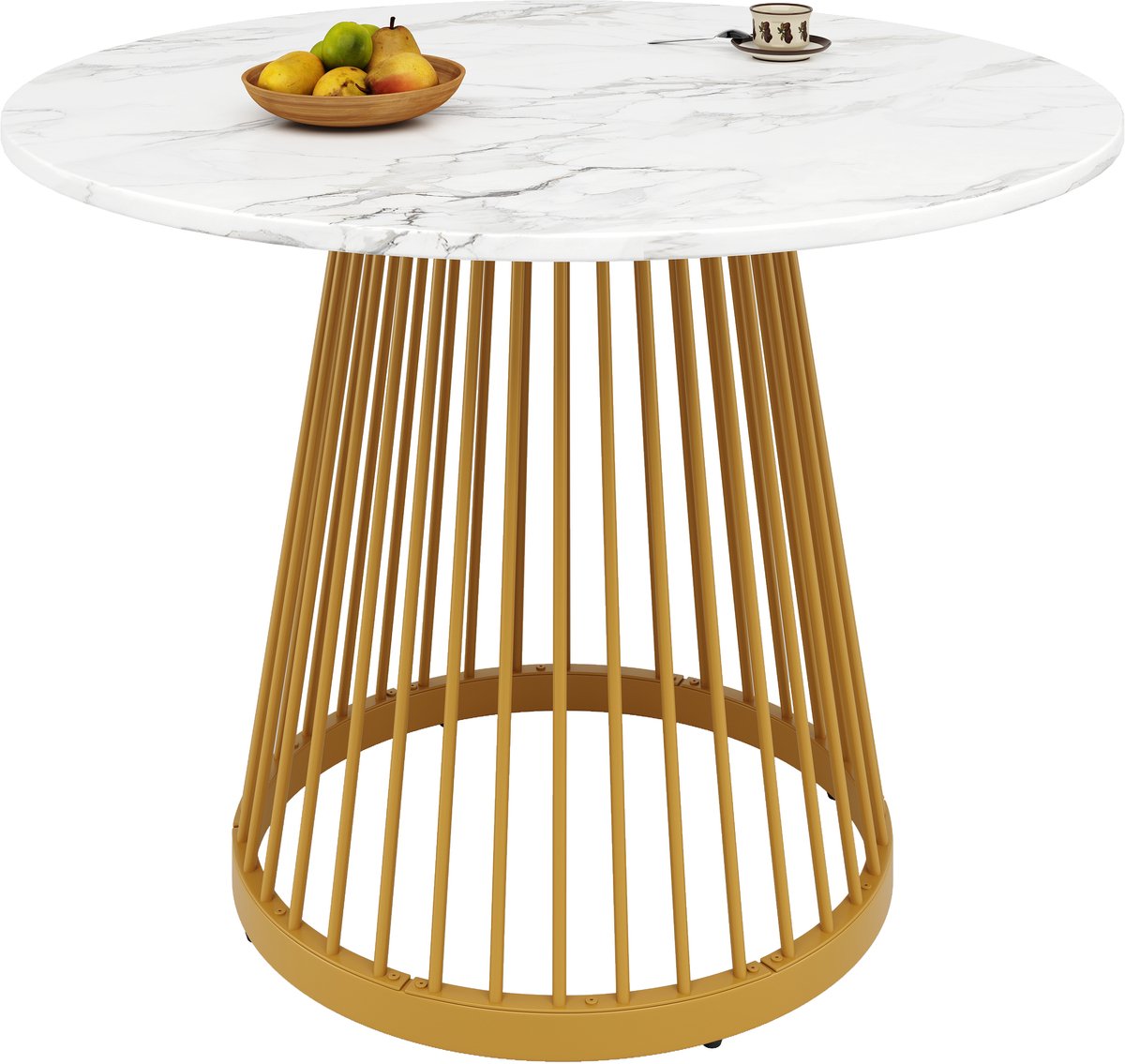 SINGULARITY Ronde Eettafel (80x80x76cm)-4 Personen-Rond-Metalen Poten-MDF-Gouden Poten-Wit