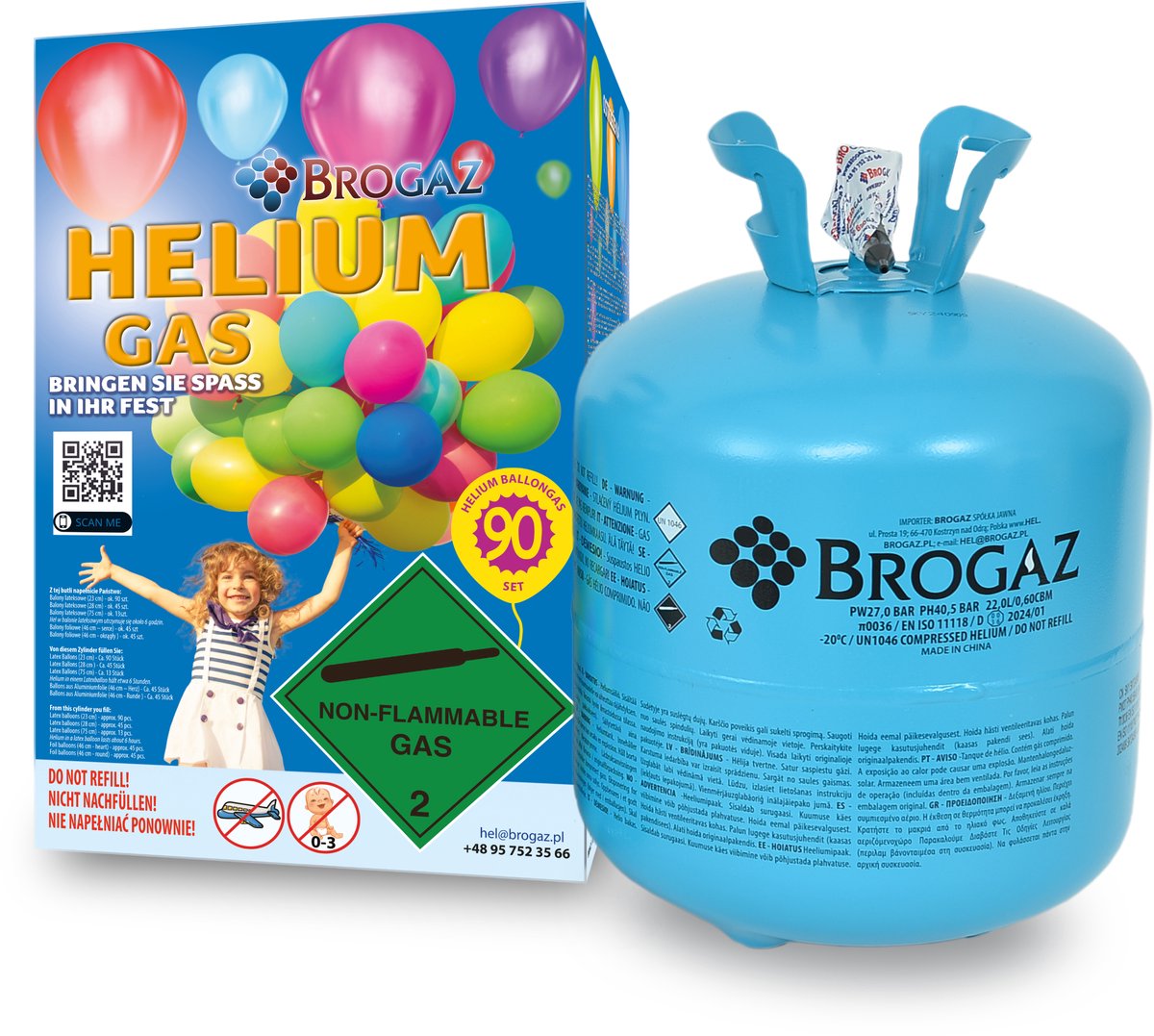 Brogaz - Helium tank voor ballonnen - helium - max 90 Ballonnen van 22,9cm - Latex en Folie