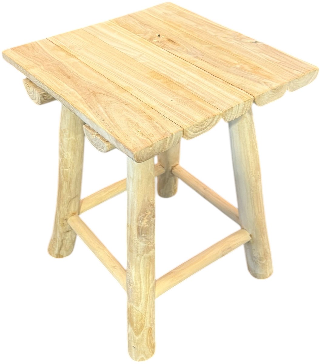 TeakOne - Kruk - Teak kruk - Houten Kruk - Zit Kruk - tuinkruk - Keukenkruk - Staander - Planten Staander - Bijzet tafeltje - Massief Hout - Bohemian Style - ibiza