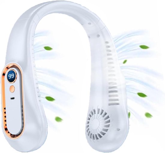 Nekventilator draadloos wit, bladloos, 5 snelheden, USB oplaadbaar, draagbaar, handsfree halsventilator