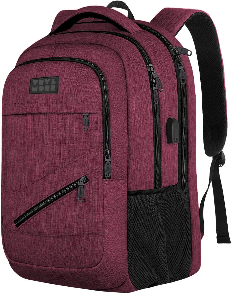 TRVLMORE 28L Rugzak - Rugtas met 15,6 Inch Laptopvak - Schooltas - Laptoptas - Spatwaterdicht - Heren en Dames - Jongens en Meisjes - Burgundy