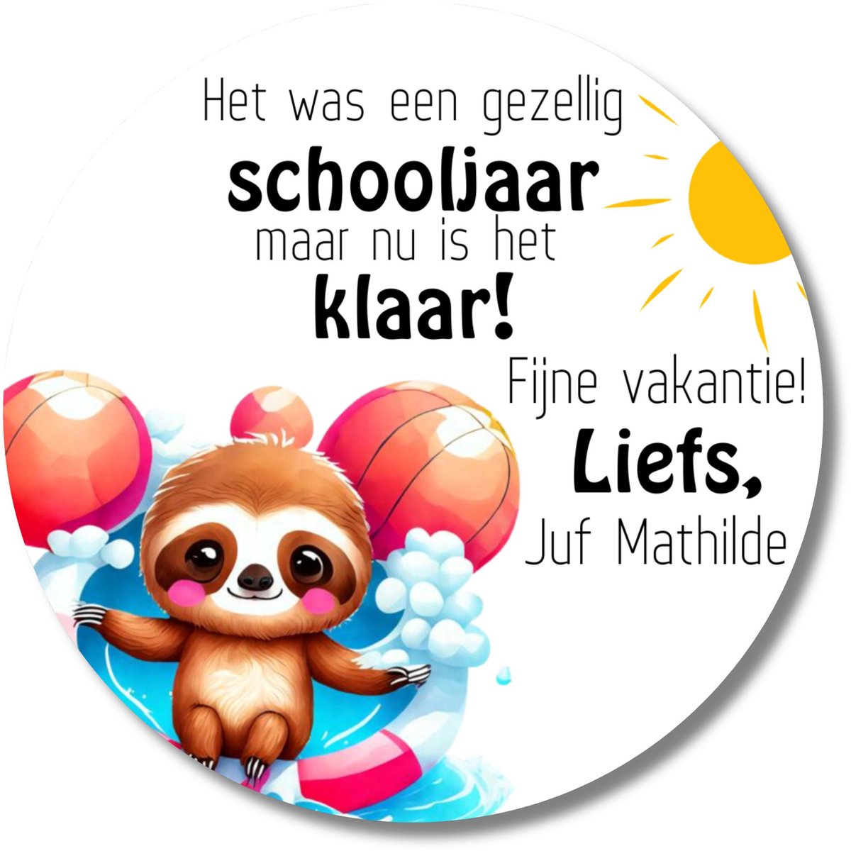 Zomerstickers juf gepersonaliseerd – 20 stuks – met naam – afscheid schooljaar vakantie